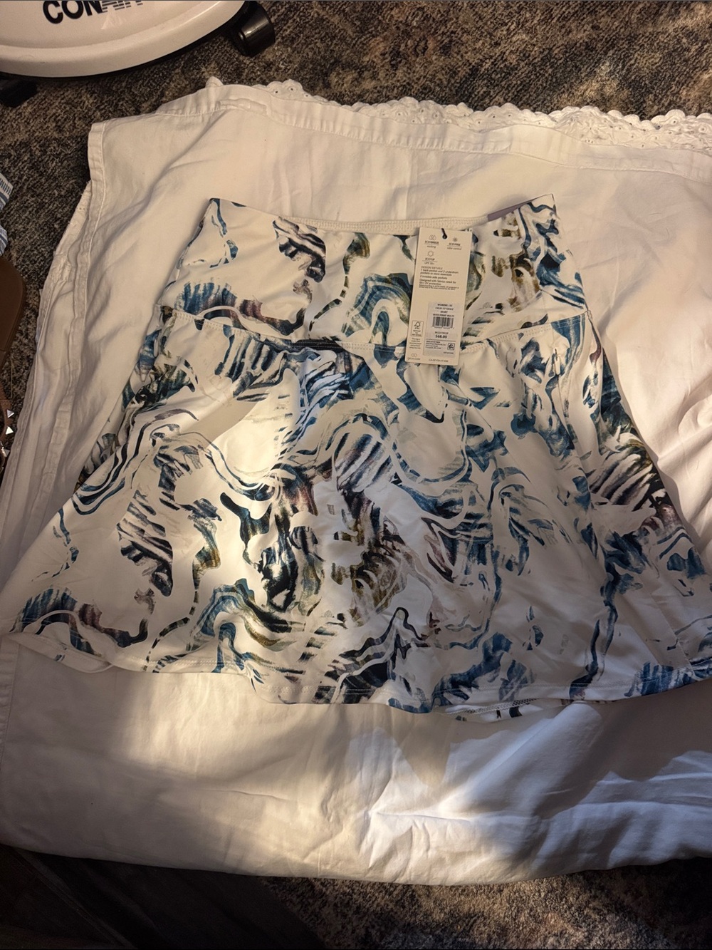 CALIA by Carrie Underwood White Circle Skirt with Blue & Green Brushstroke Print